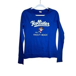 NWT Hollister Wintertime Freezy Beach Long Sleeve Blue T-shirt Top Size L G30